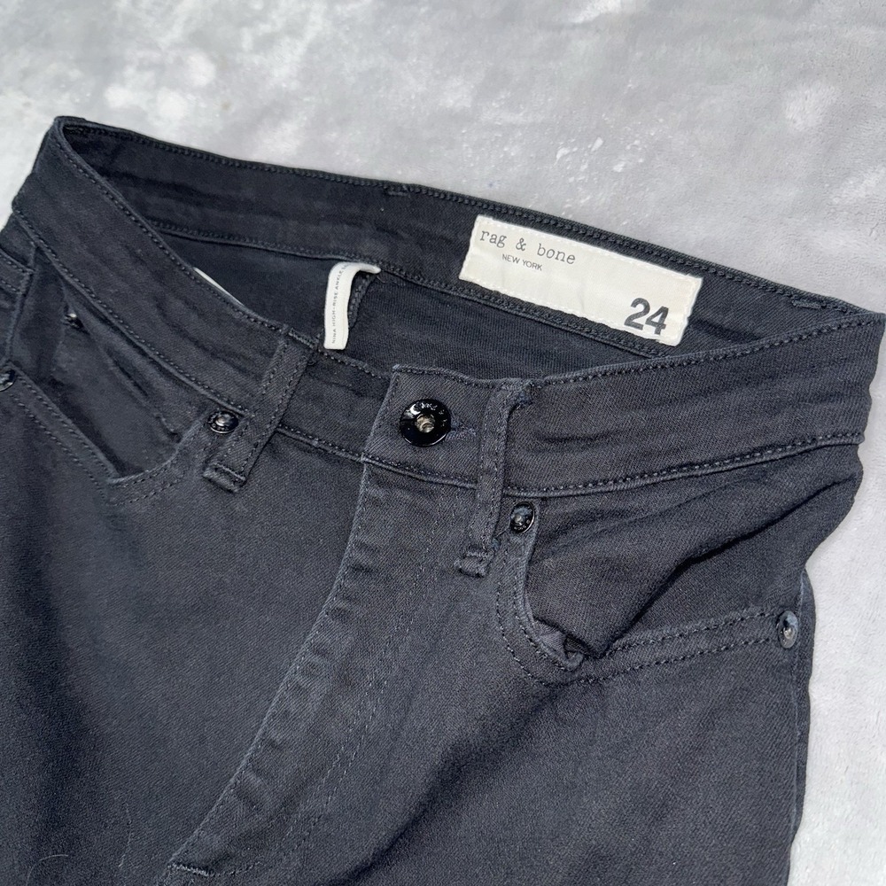 Rag & Bone Nina High-Rise Ankle Skinny Jeans Womens 24 Black Raw Step Hem